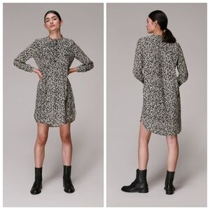 Whistles Piper Abstract Print Woven Mini Dress Black White Shirtdress Size 10
